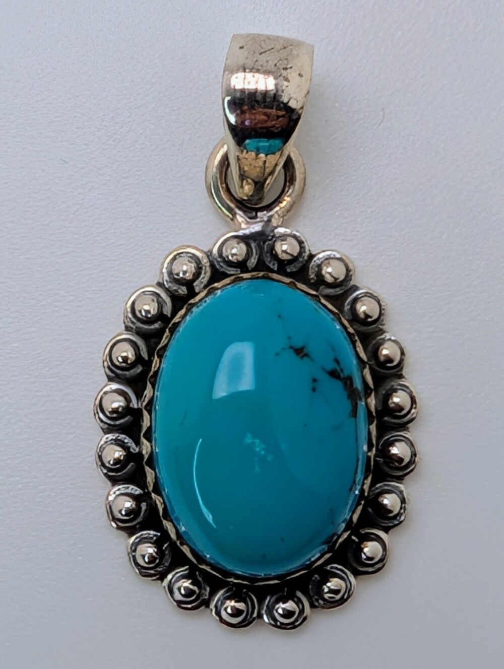 Kingman Turquoise Oval Pendant S925 Sterling Silver